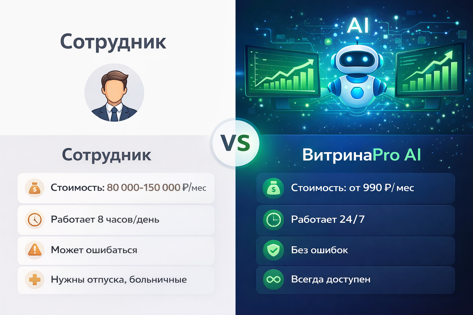Сравнение: сотрудник и ВитринаPro AI
